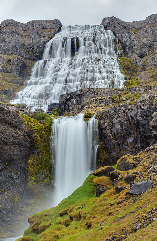 An image of Dynjandi, a series of waterfalls located in Vestfirðir, Iceland.