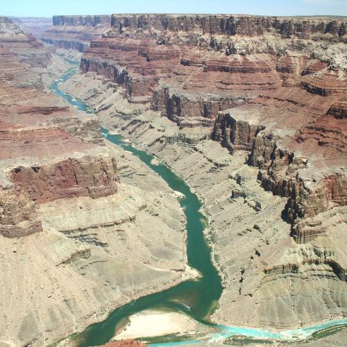 Looking North up Marble Canyon at the confluence of the Colorado and Little Colorado Rivers, Grand Canyon National Park.